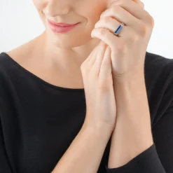 COEUR DE LION Aber-Ring Quadratische Streifen Silber-Blau