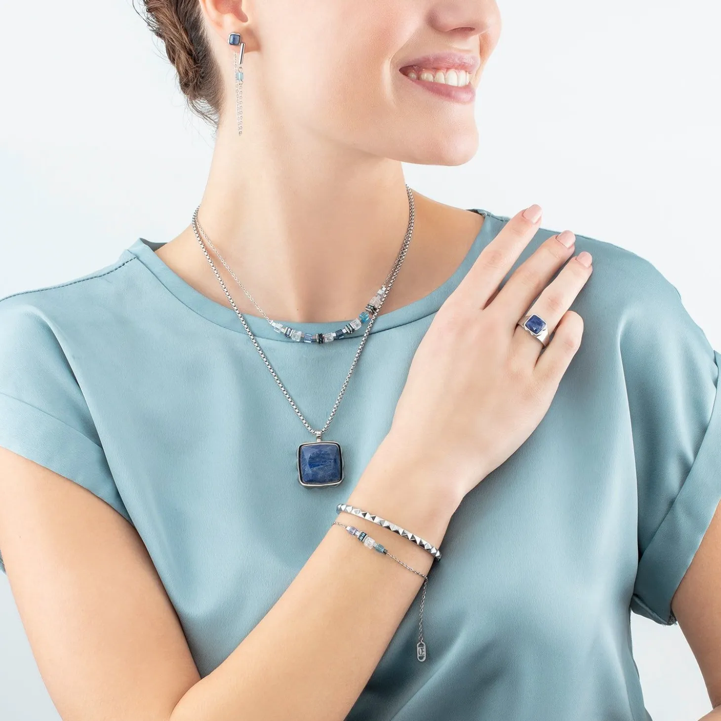 COEUR DE LION Aber-Ring Spikes Quadrat Aventurin Silber-Blau
