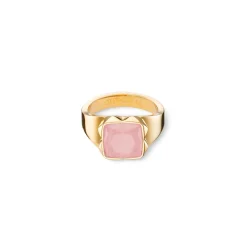 COEUR DE LION Coeur Essentials-Ring Spikes Quadrat Rosenquarz Gold-Rosa