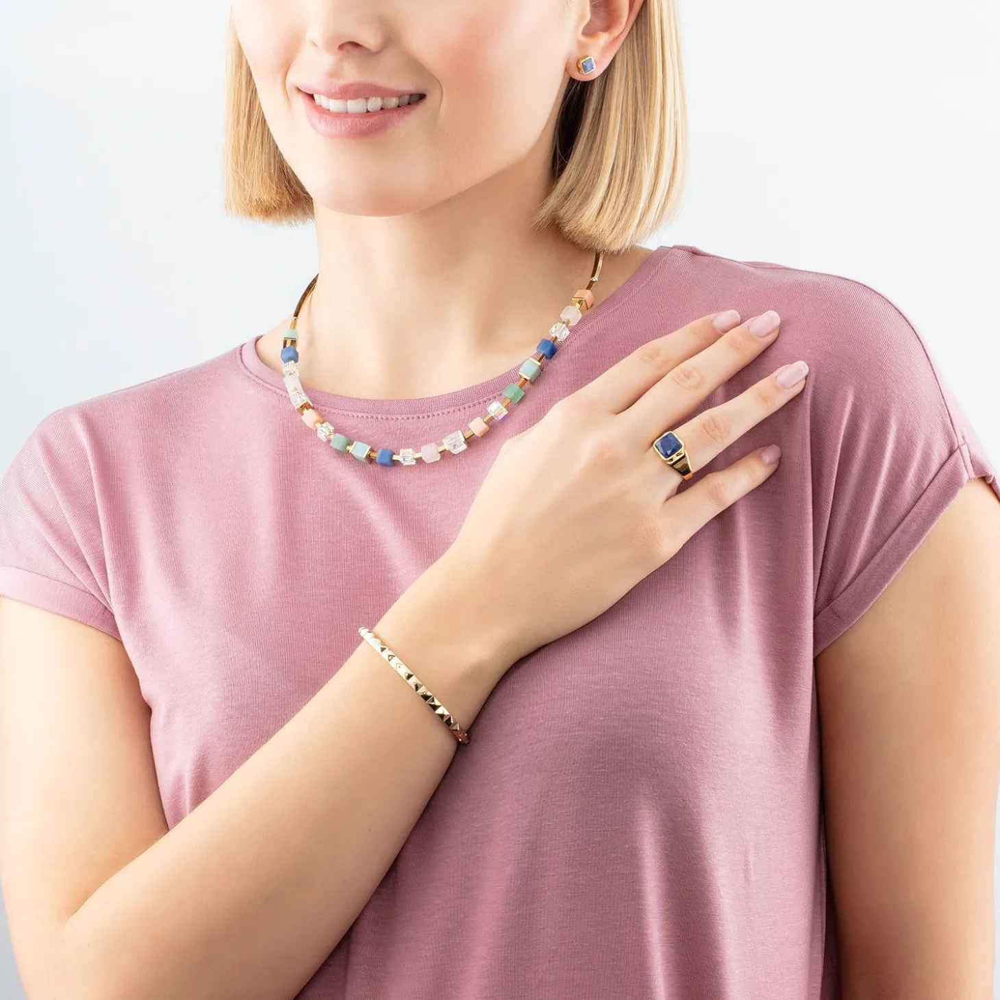 COEUR DE LION Coeur Essentials-Ring Spikes Quadratischer Aventurin Gold-Blau