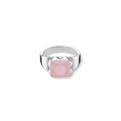 COEUR DE LION Coeur Essentials-Ring Spikes Quadratischer Rosenquarz Silber-Rosa