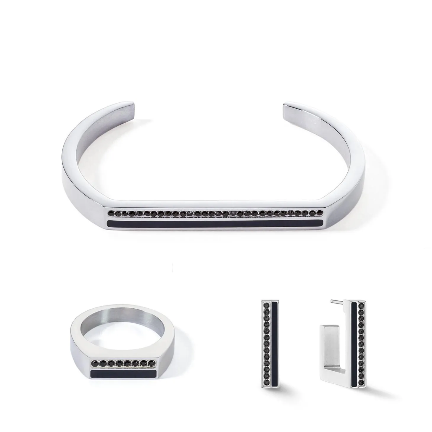 COEUR DE LION Aber-Ring Square Stripes Silber-Schwarz