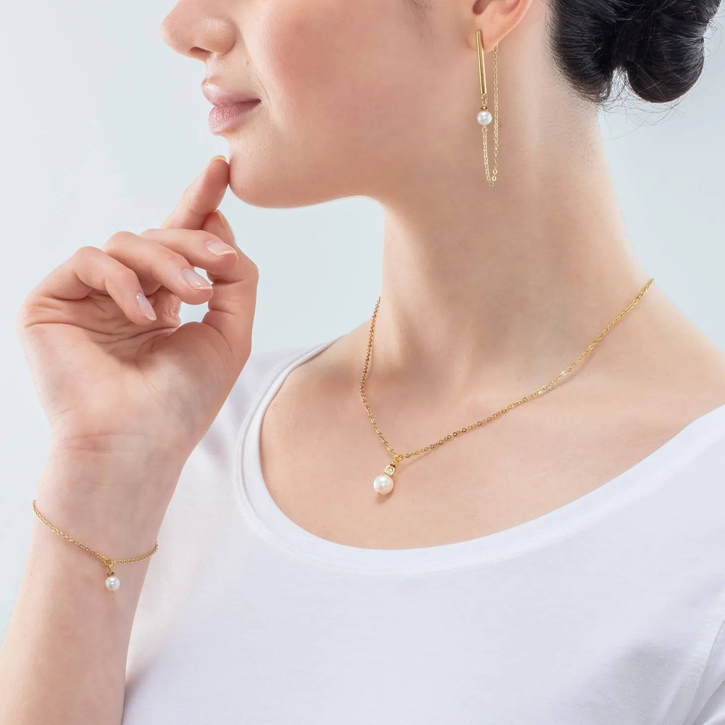 COEUR DE LION Hochzeit-Solitär-Süßwasserperlen-Armband Gold