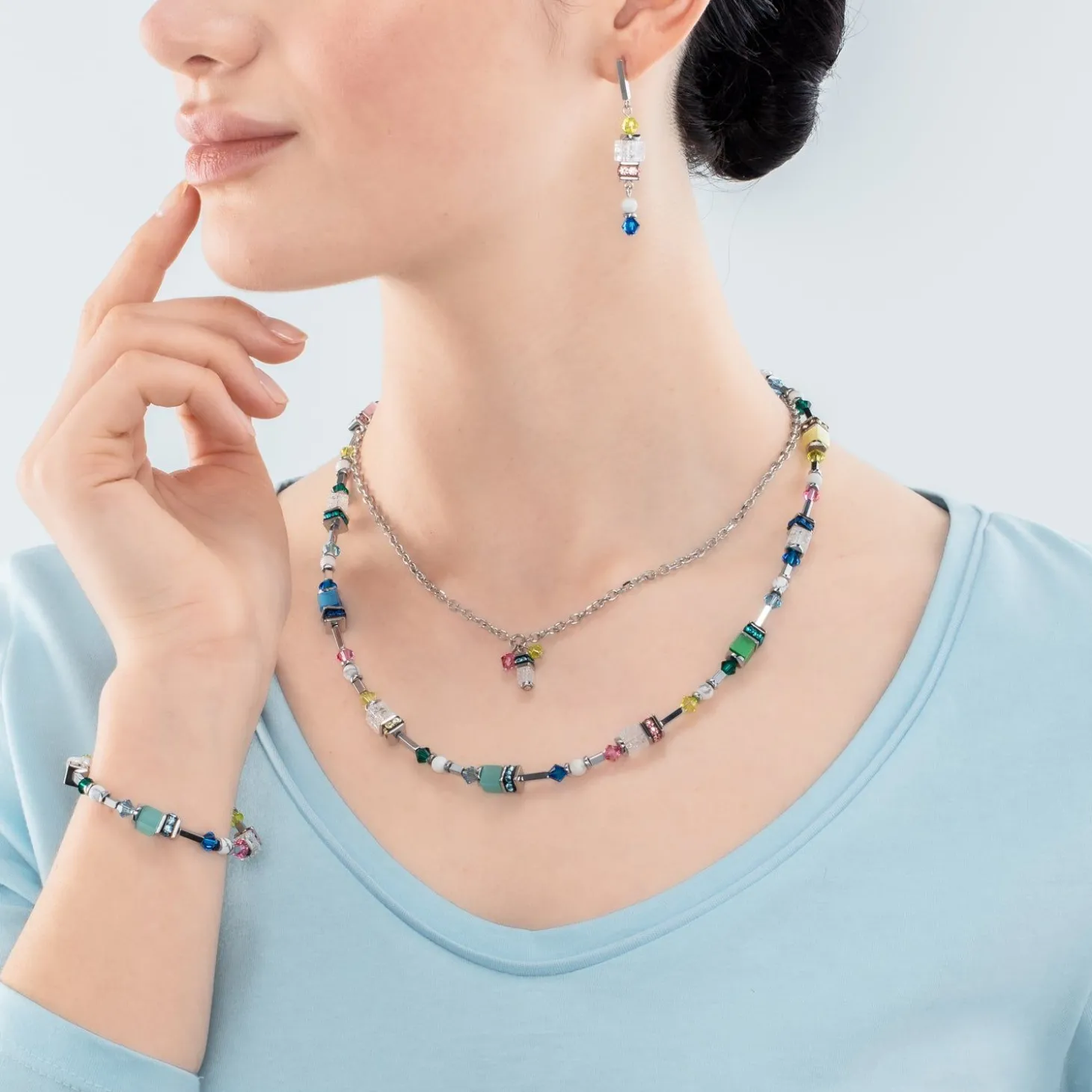 COEUR DE LION Echter Stein-Sommertraum-Halskette, mehrfarbig, Pastellfarben