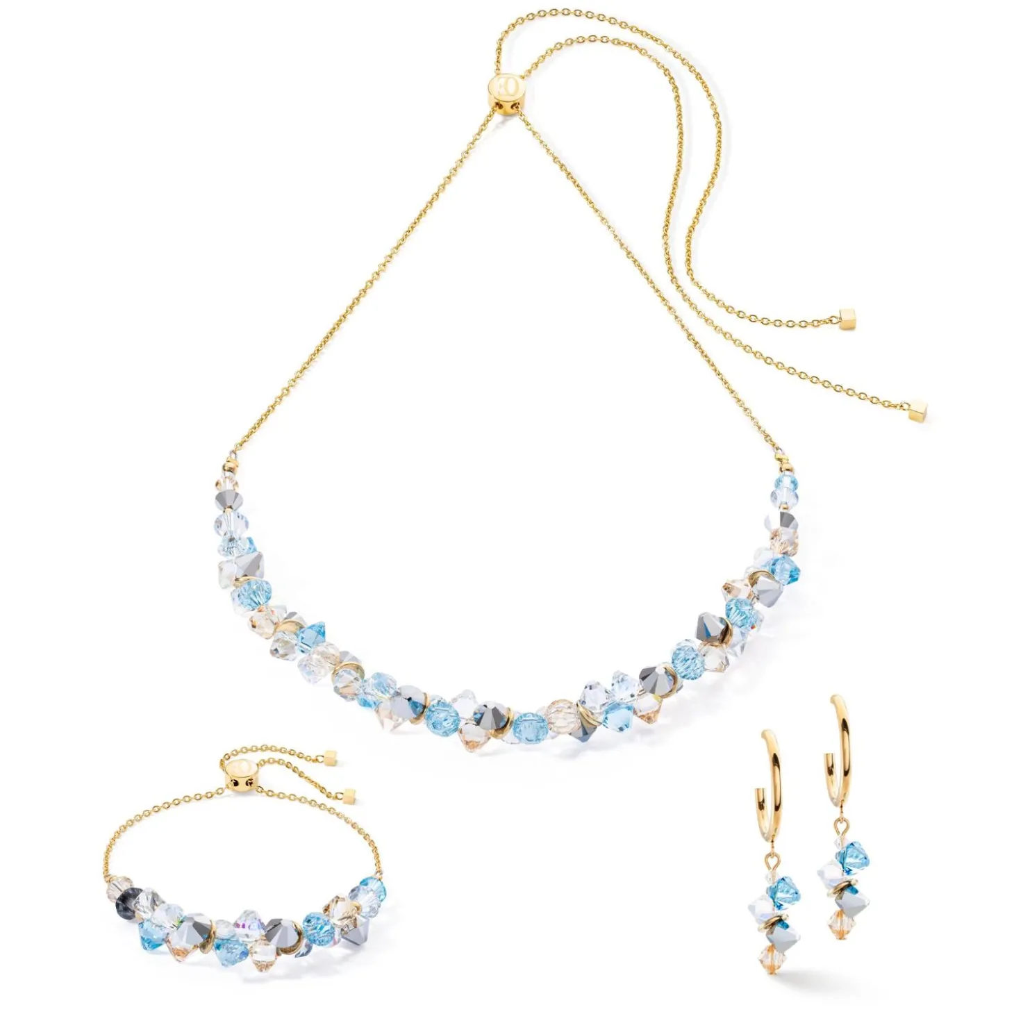 COEUR DE LION Ohrstecker-Tanzende Kristalle Ohrringe Gold Aqua