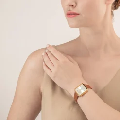 COEUR DE LION Uhren-Uhr Iconic Square Gold White Sunray Armband Leder Classy Brown