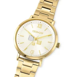 COEUR DE LION Männer-Uhr Round Statement Unisex White Sunray Edelstahl Frosted Gold