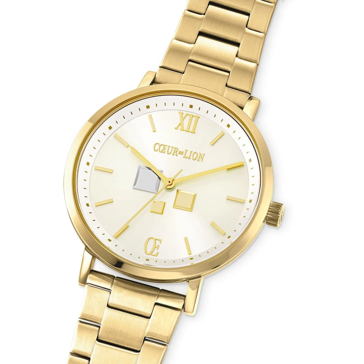 COEUR DE LION Männer-Uhr Round Statement Unisex White Sunray Edelstahl Frosted Gold