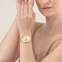 COEUR DE LION Männer-Uhr Round Statement Unisex White Sunray Edelstahl Frosted Gold