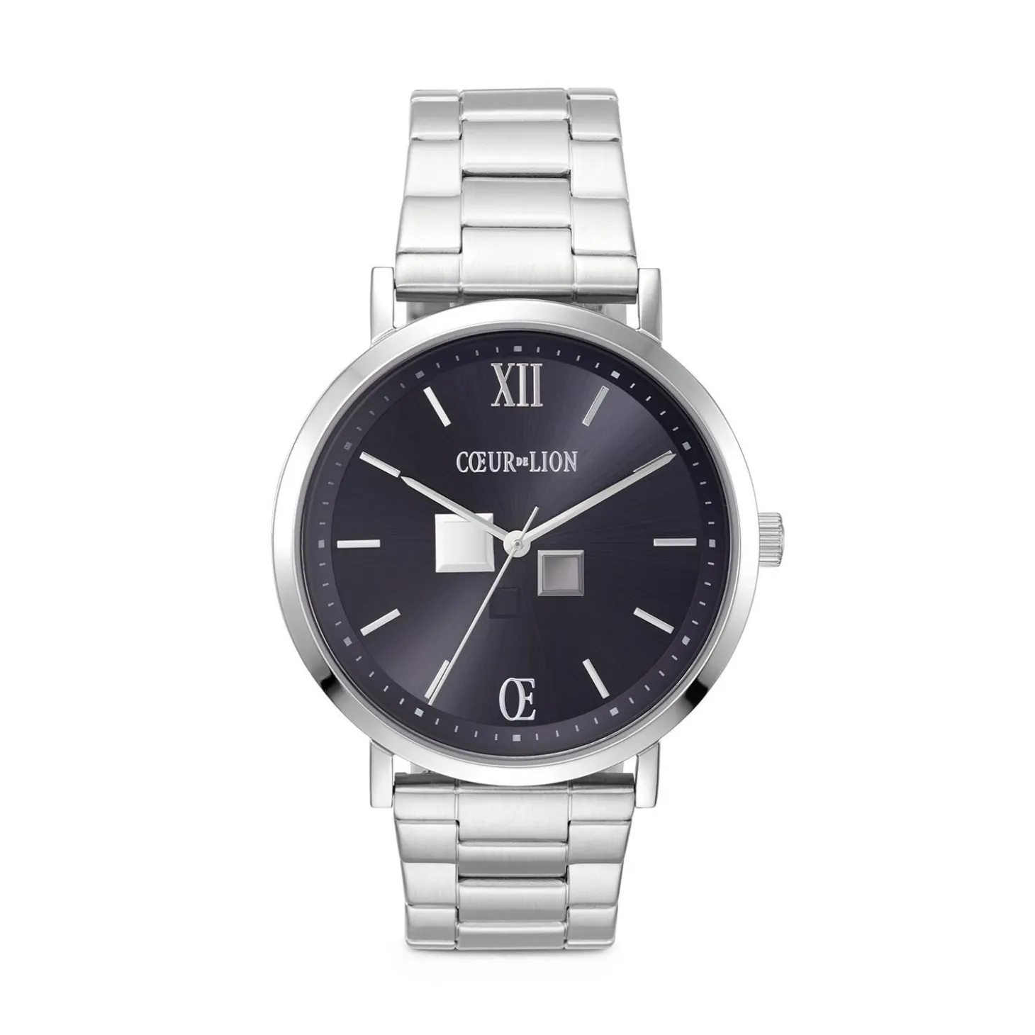 COEUR DE LION Männer-Uhr Round Statement Unisex Sunray Midnight Blue Edelstahl Frosted Silver
