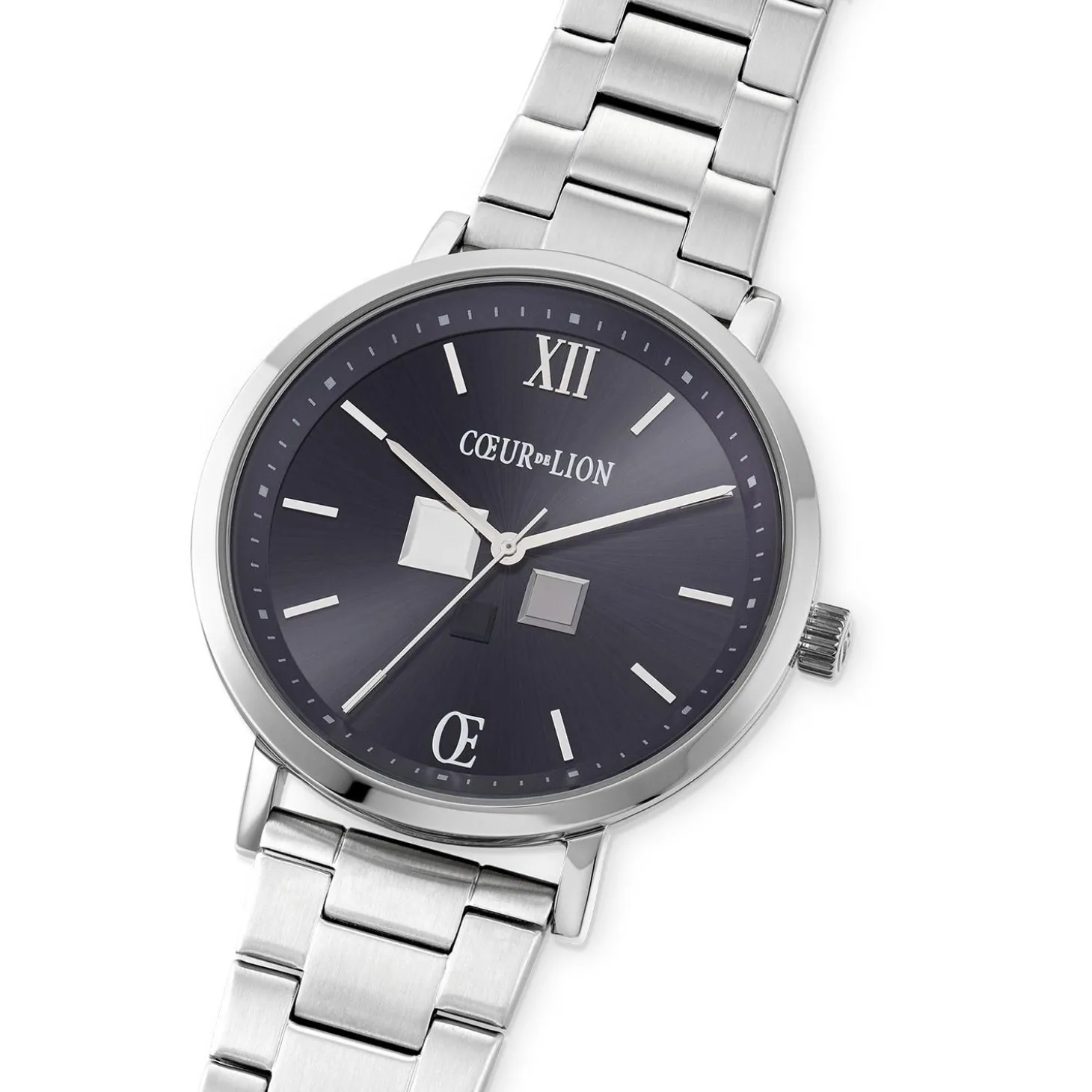 COEUR DE LION Männer-Uhr Round Statement Unisex Sunray Midnight Blue Edelstahl Frosted Silver